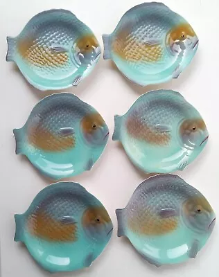 Buy Shorter & Sons 6 Plates Yellow/Green 9  Stoke On Trent England Fish Ware 1920s • 61.42£