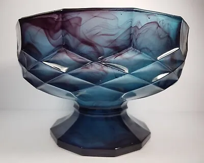 Buy Vintage George Davidson Blue & Purple Veined Cloud Glass Pedestal Fruit Bowl   • 52.50£