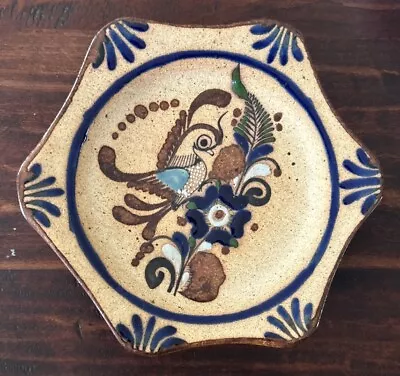 Buy Vintage Tonala Mexican Folk Art Pottery Wall Plate Bird Flowers; Signed 7” • 18.89£