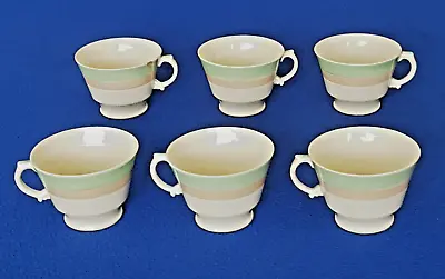 Buy Six Vintage Wood's Ivory Ware Tea Cups Art Deco Green & Brown • 14.99£