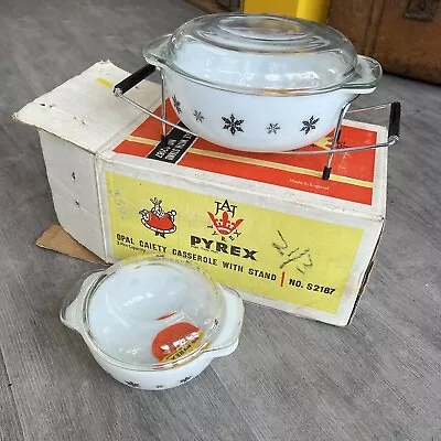 Buy Vintage Large JAJ Pyrex Gaity Black Snowflake Milk Glass Oval Casserole Dish X2 • 99.99£