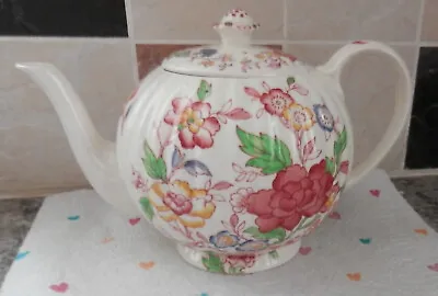 Buy Vintage 1912 -- Booths Silicon China Melon Shaped Teapot - Dutch Peony Pattern. • 6.99£