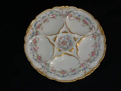 Buy Antique Limoges French Porcelain Oyster Plate W/ Pink Roses & Forget-me-Nots • 159.24£