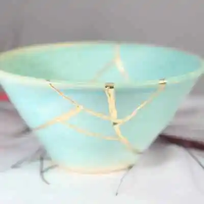 Buy 18K Gold Wabi Sabi Pottery Kintsugi Bowl Handcrafter Unique Gift • 105.93£