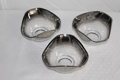 Buy Vintage  Glass Ombre Silver Rim Bowls- Silver Fade W/ Wavy Edge Set Of 3 MCM • 14.40£
