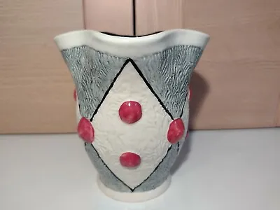 Buy Burleigh Ware Red Spots, White Diamonds, Grey Triangles Art Pottery Vase 1960's • 12.50£