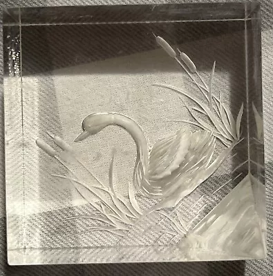 Buy Beautifully Carved And Etched Swan Glass Paperweight. • 7£