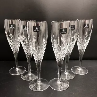 Buy Royal Doulton Crystal Champagne Flutes X6 Dorchester Glasses Diamond Design -CP • 23£