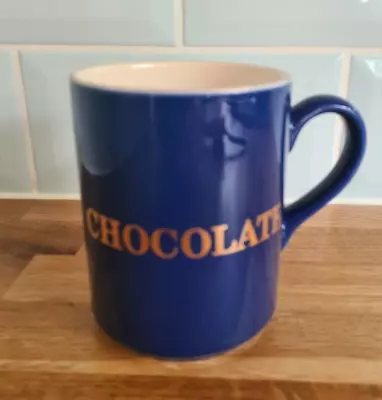 Buy Blue And White Ceramic Hornsea Mug With Chocolate Printed In Gold Text. • 6£