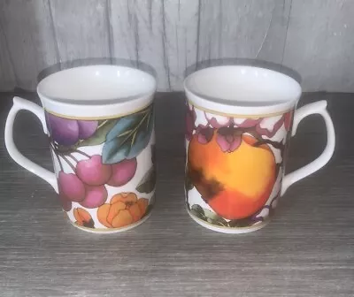 Buy Duchess Fine Bone China Pair Of Fruit Art Ceramic Mugs Vintage • 15£