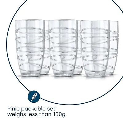 Buy 4 Tall Tumbler Glasses Reusable Plastic Clear Swirl Summer Party BBQ Picnic 600m • 5.99£