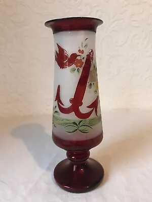 Buy Rare Vintage Czech Bohemian Ruby Frosted Vase Nautical Bird Anchor • 3.99£