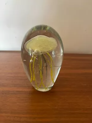 Buy Vintage Antique Clear Glass Paperweight Yellow Jelly Fish • 35.99£
