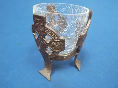 Buy Crackle Glaze Glass Cup With Gilded Metal Tripod Holder Celtic Design ?Circa 50 • 16£