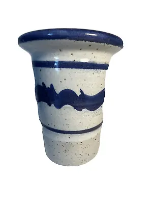 Buy VTG Blue & White Glazed Studio Art Pottery Vase 8.5” Signed EUC • 22.75£