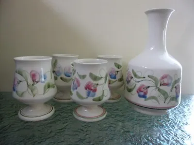Buy Carafe & 4 Matching Goblets Cinque Ports The Monastery Rye Pottery Floral Design • 59.99£
