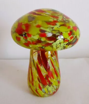 Buy Mottled Art Glass Toadstool  Figure Or Paperweight, Clear, Yellow, Red & Green • 2.50£