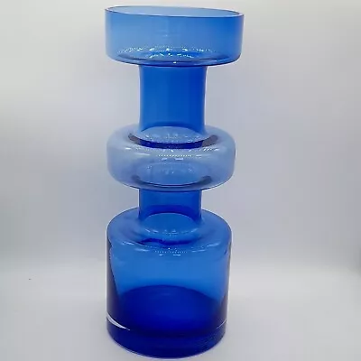 Buy Riihimaki Large  Blue Glass Vase, Made In Finland, Vintage  C- 1970 • 95£