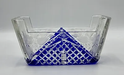 Buy Bohemian Cut To Clear Cobalt Blue Crystal Glass Rectangle Bowl Centerpiece • 86.61£