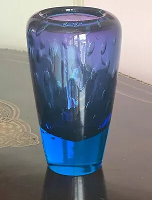Buy Milan Metelak Harrachov Blue Art Glass Vase Controlled Bubbles - Czech • 140£