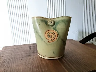 Buy Irish Jack O'Patsy Pottery Stoneware Blue Tan Pinched Top Vase Handmade Ireland • 50.26£