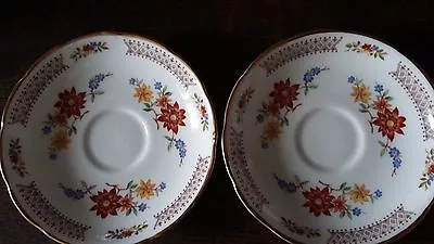Buy Two Duchess Bone China Saucers. Rust & Blue Flowers And Gold Edge • 2.99£