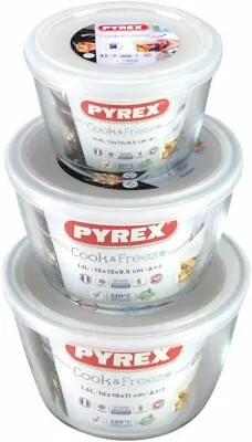 Buy Pyrex Cook & Freeze Round  Borosilicate Glass Dish With Plastic Lid  - White • 20.89£