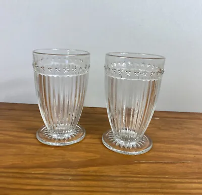 Buy 1930s Glass Footed Stars And Stripes Tumblers Ribbed Embossed 1 Chipped Base 2pc • 18.39£