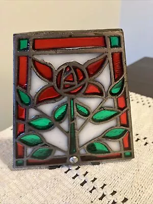 Buy Vintage Stained Glass Cast Iron Red Rose Candle Holder - Sun Catcher. 5”x4” • 18.97£