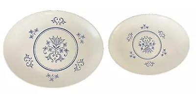Buy 2 Homer Laughlin Dinnerware Blue White Sheffield Provincial Oval Serve Platters • 27£