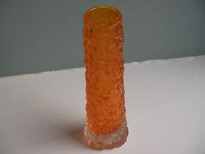 Buy Small WHITEFRIARS Tangerine Orange Glass Bark Vase By Geoffrey Baxter • 29£