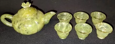 Buy Vtg Miniature Jade Jadeite Teapot 6 Cups Tea Set Flecked Green 2.5  Mini • 48.18£