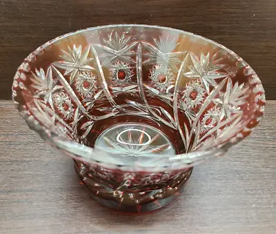 Buy Bohemian Crystal Footed Bowl Dish Deep Red Purple Czech Cut Glass Vintage • 39.99£