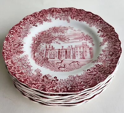 Buy Set Of 8 J. G Meakin England Romantic England Penshurst Place Pink/Red Plates • 66.17£