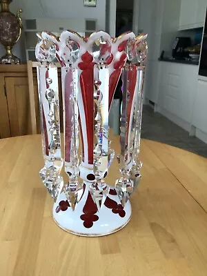 Buy Victorian Overlaid Cranberry Vase With 12 Lustres • 195£