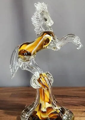 Buy RARE Blown Glass Amber Prancing Horse Figurine Murano Style Studio Ornament • 121.65£