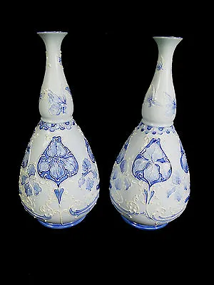 Buy Rare Pair Of Signed William Moorcroft Macintyre Florian Ware Vases – Circa 1900 • 6,310.93£