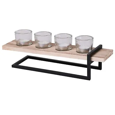 Buy 4 Pcs Clear Glass Tealight Candles Holder & Wooden Base Home Decor Stand • 14.99£