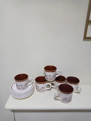 Buy Set Of 6 Biltons Tea Cup And Saucer Stoneware Floral Brown Used  • 9.99£