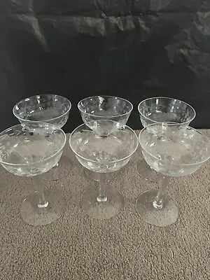 Buy 1950s Floral Etched Champagne Glasses - 'Lynn' George Borgfeldt Co., NY • 28.94£