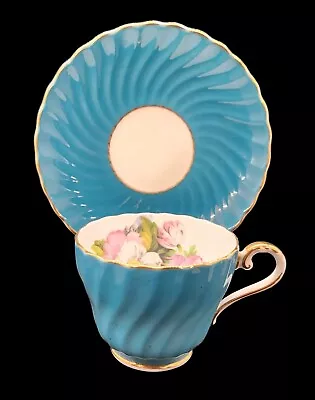 Buy Vintage Blue Turquoise Aynsley England Bone China Floral Tea Cup & Saucer #1862 • 56.83£