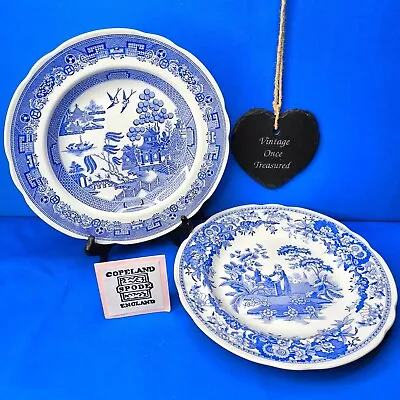 Buy 2 X SPODE BLUE ROOM COLLECTION Salad Plates (23cm) * GIRL AT WELL + WILLOW * EXC • 13.75£
