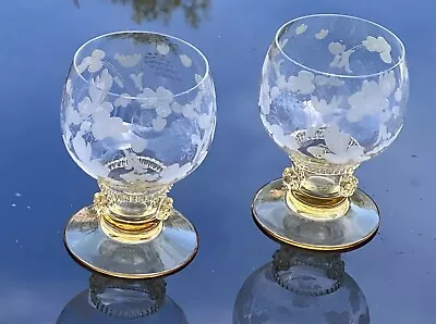 Buy 2 Art Nouveau Brandy Cognac Glasses, Etched, Hollow Stem. VGC • 20£