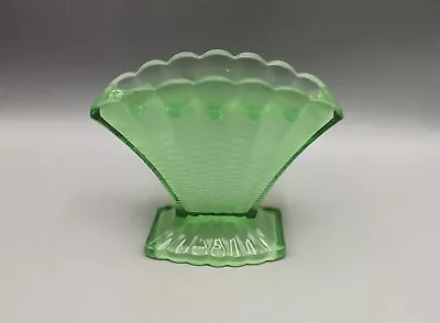Buy Art Deco Green Glass Fan Vase By Davidson With Rare Flower Frog • 16£