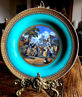 Buy Antique 19th Century Prattware Plate - Turquoise Border   The Village Wedding  • 16£