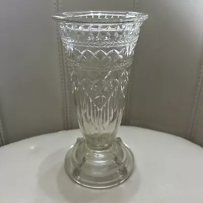 Buy Vintage Art Deco Period Pressed Glass Vase With Stepped Base 21.5 Cm High! • 19.99£