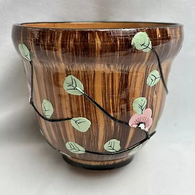 Buy Italian Hand Painted Brown Planter With Embossed Black Vines And Pink Flowers • 9.49£