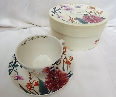Buy SPODE Flowers Of The Month - October  - Oversized Tea Cup & Saucer With Box • 6.99£