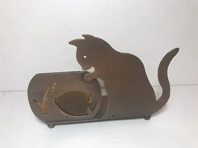 Buy Metal Silhouette Cat With Fishbowl Votive Candle Holder 6x4.4” • 11.42£