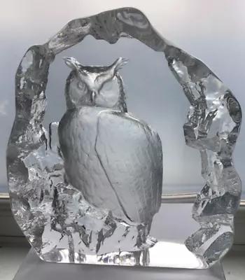 Buy Mats Jonasson  Crystal Art Glass  Owl  Medium Sculpture Paperweight Signed • 24.99£